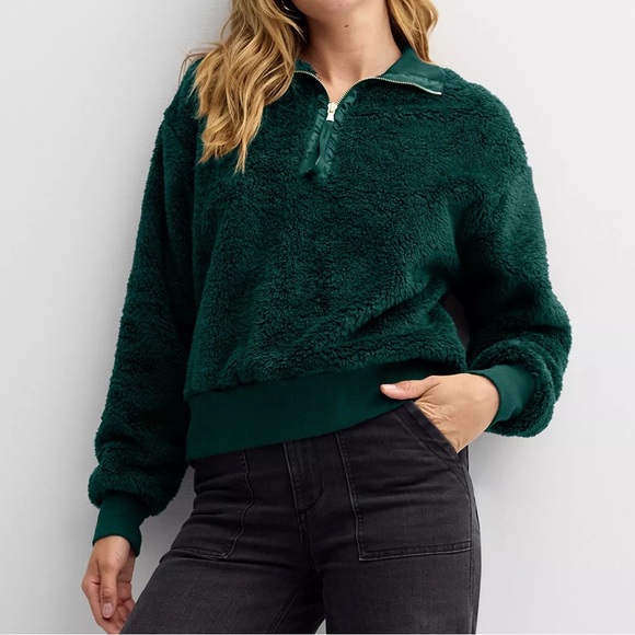 NWT Sonoma Olympic Green Sherpa Quarter Zip Pullover Size XS - Picture 1 of 12